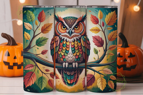 Magical Autumn Owl 20oz Tumbler Wrap Sublimation PixelChick 