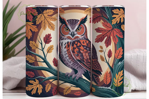 Magical Autumn Owl 20oz Tumbler Wrap Sublimation PixelChick 