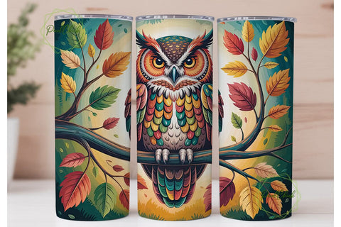 Magical Autumn Owl 20oz Tumbler Wrap Sublimation PixelChick 