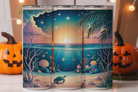 Magical Beach Turtle 20oz Tumbler Wrap Sublimation PixelChick 