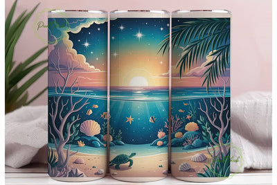 Magical Beach Turtle 20oz Tumbler Wrap Sublimation PixelChick 