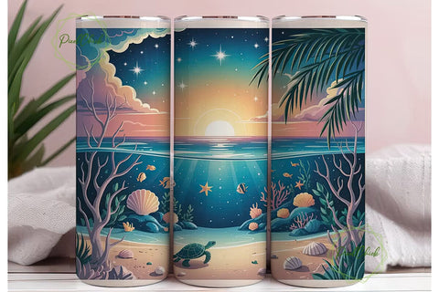 Magical Beach Turtle 20oz Tumbler Wrap Sublimation PixelChick 
