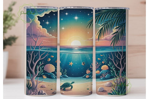 Magical Beach Turtle 20oz Tumbler Wrap Sublimation PixelChick 