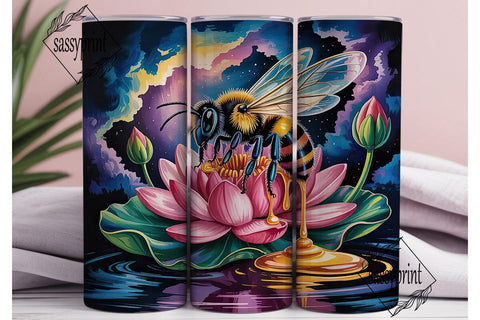 Magical Bee & Lotus 20oz Tumbler Wrap Sublimation sassyprint 