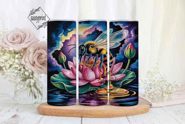 Magical Bee & Lotus 20oz Tumbler Wrap Sublimation sassyprint 