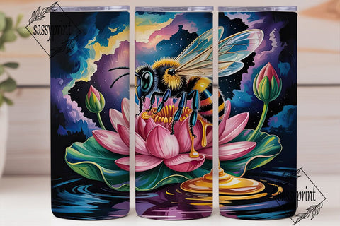 Magical Bee & Lotus 20oz Tumbler Wrap Sublimation sassyprint 