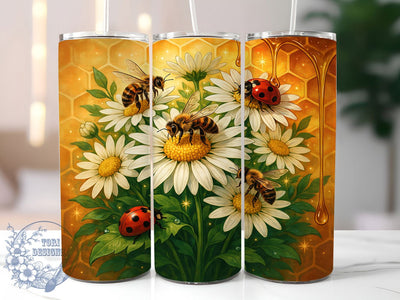 Magical Bees and Daisies Glow 20oz Tumbler, Bees and Daisies, Magical Glow, Nature Theme, Sublimation Wrap, 20oz Tumbler, Whimsical Aesthetic, Floral Charm Sublimation ToriDesigns 