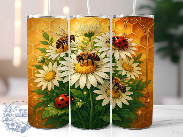 Magical Bees and Daisies Glow 20oz Tumbler, Bees and Daisies, Magical Glow, Nature Theme, Sublimation Wrap, 20oz Tumbler, Whimsical Aesthetic, Floral Charm Sublimation ToriDesigns 