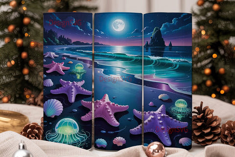 Magical Bioluminescent Beach Tumbler Sublimation DesignSVG 