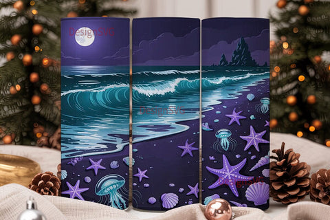 Magical Bioluminescent Beach Tumbler Sublimation DesignSVG 