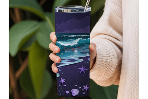 Magical Bioluminescent Beach Tumbler Sublimation DesignSVG 
