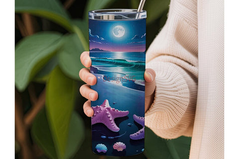 Magical Bioluminescent Beach Tumbler Sublimation DesignSVG 