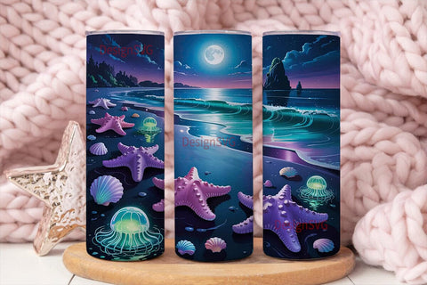 Magical Bioluminescent Beach Tumbler Sublimation DesignSVG 