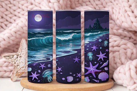 Magical Bioluminescent Beach Tumbler Sublimation DesignSVG 