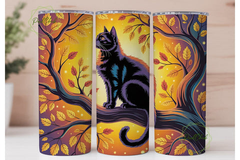 Magical Black Cat Autumn Glow Tumbler Sublimation PixelChick 