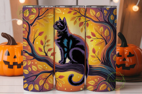 Magical Black Cat Autumn Glow Tumbler Sublimation PixelChick 
