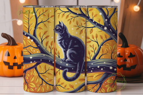 Magical Black Cat Autumn Glow Tumbler Sublimation PixelChick 