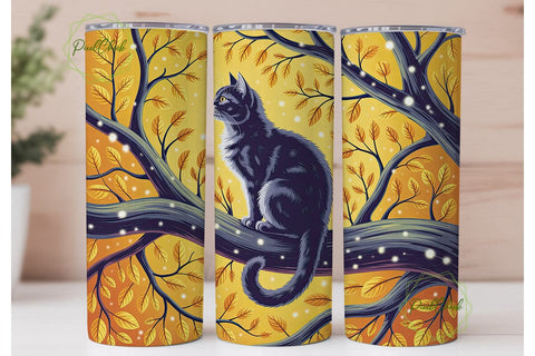 Magical Black Cat Autumn Glow Tumbler Sublimation PixelChick 