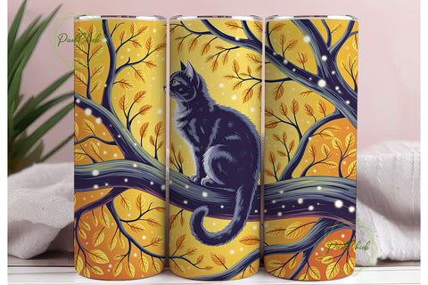 Magical Black Cat Autumn Glow Tumbler Sublimation PixelChick 