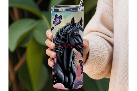 Magical Black Horse 20oz Tumbler Wrap Sublimation DesignSVG 