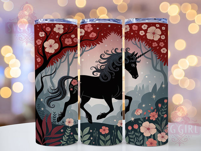 Magical Black Winter Unicorn Tumbler, Winter Unicorn Art, Unicorn Tumbler, 20Oz Wrap Design, Fantasy Sublimation, Magical Winter Design, Dark Unicorn Theme Sublimation SvggirlplusArt 