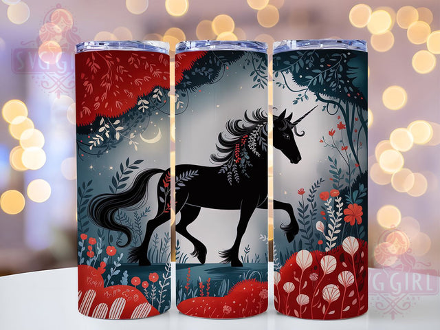 Magical Black Winter Unicorn Tumbler, Winter Unicorn Art, Unicorn Tumbler, 20Oz Wrap Design, Fantasy Sublimation, Magical Winter Design, Dark Unicorn Theme Sublimation SvggirlplusArt 