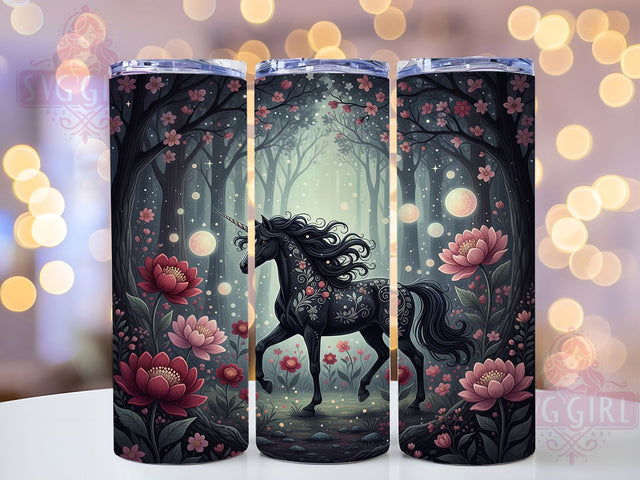 Magical Black Winter Unicorn Tumbler, Winter Unicorn Art, Unicorn Tumbler, 20Oz Wrap Design, Fantasy Sublimation, Magical Winter Design, Dark Unicorn Theme Sublimation SvggirlplusArt 