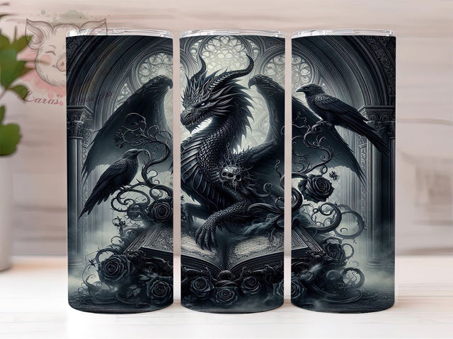 Magical Book Lover Dragon Tumbler, Librarian Dragon Wrap, 20oz Tumbler Sublimation, Reading Dragon Design, Fantasy Book Lover Tumbler, Dragon With Books Art, Magical Library Dragon Sublimation Lara' s Designs 