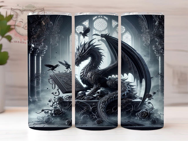 Magical Book Lover Dragon Tumbler, Librarian Dragon Wrap, 20oz Tumbler Sublimation, Reading Dragon Design, Fantasy Book Lover Tumbler, Dragon With Books Art, Magical Library Dragon Sublimation Lara' s Designs 