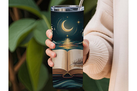 Magical Book & Moon 20oz Tumbler Wrap Sublimation DesignSVG 