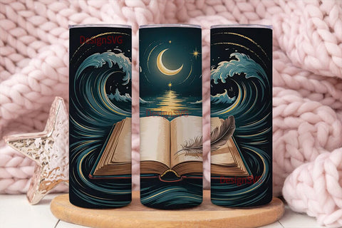 Magical Book & Moon 20oz Tumbler Wrap Sublimation DesignSVG 