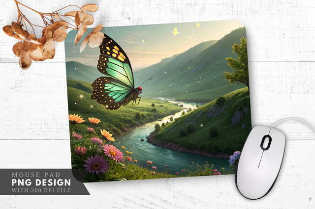 Magical Butterfly Landscape Mouse Pad PNG Design Sublimation Regulrcrative 