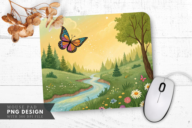 Magical Butterfly Over Enchanted Forest Mouse Pad Design Sublimation Regulrcrative 