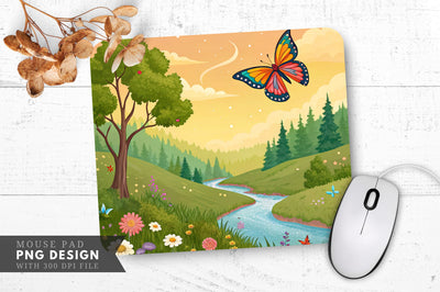 Magical Butterfly Over Enchanted Forest Mouse Pad PNG Design Sublimation Regulrcrative 
