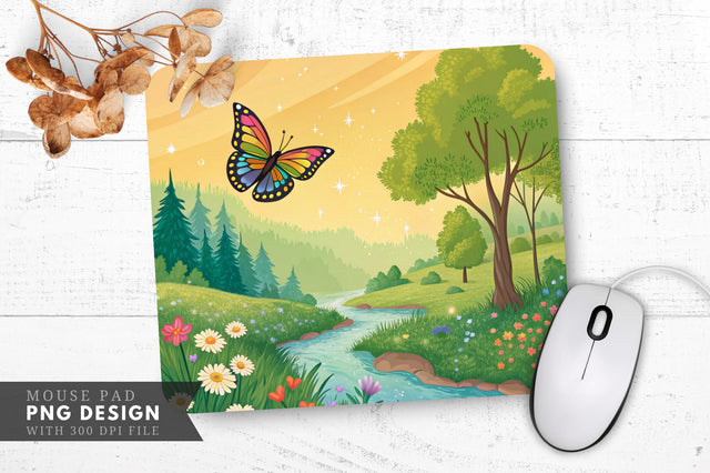 Magical Butterfly Over Enchanted Forest Mouse Pad PNG Sublimation Regulrcrative 
