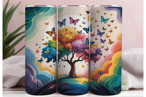 Magical Butterfly Tree 20oz Tumbler Wrap Sublimation PixelChick 