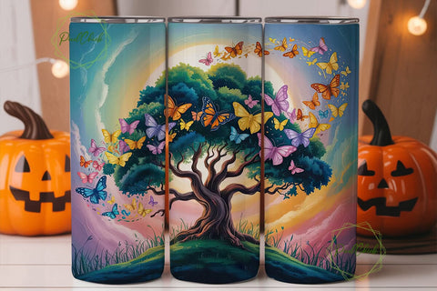 Magical Butterfly Tree 20oz Tumbler Wrap Sublimation PixelChick 