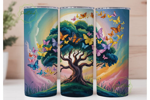 Magical Butterfly Tree 20oz Tumbler Wrap Sublimation PixelChick 