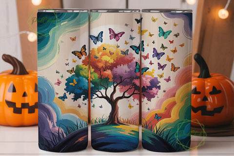 Magical Butterfly Tree 20oz Tumbler Wrap Sublimation PixelChick 