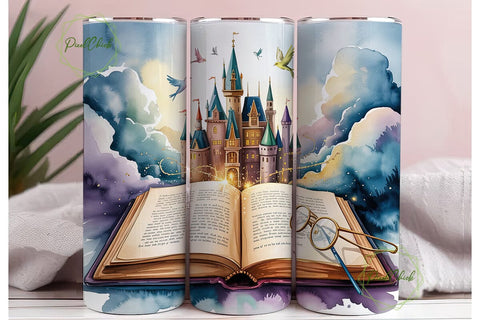 Magical Castle Book 20oz Tumbler Wrap Sublimation PixelChick 