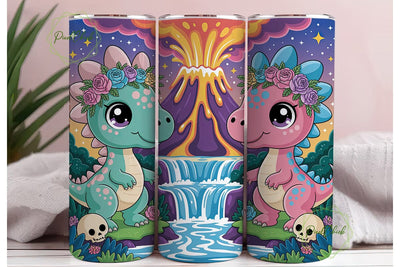 Magical Dino Volcano Tumbler Wrap PNG Sublimation PixelChick 