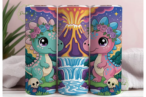 Magical Dino Volcano Tumbler Wrap PNG Sublimation PixelChick 