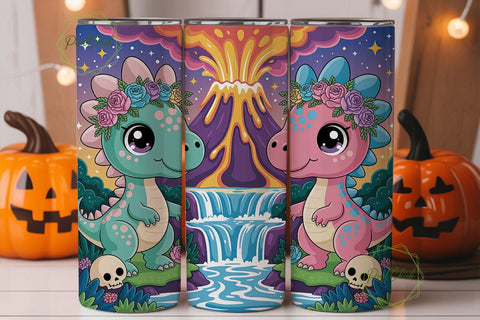 Magical Dino Volcano Tumbler Wrap PNG Sublimation PixelChick 
