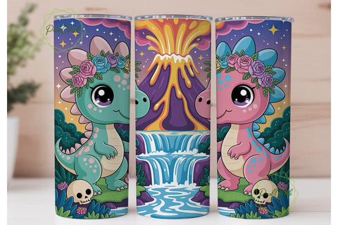 Magical Dino Volcano Tumbler Wrap PNG Sublimation PixelChick 