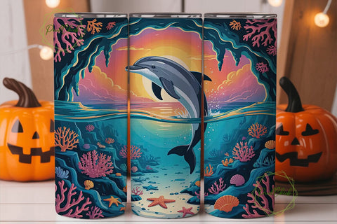 Magical Dolphin Cove 20oz Tumbler Wrap Sublimation PixelChick 