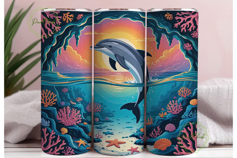 Magical Dolphin Cove 20oz Tumbler Wrap Sublimation PixelChick 