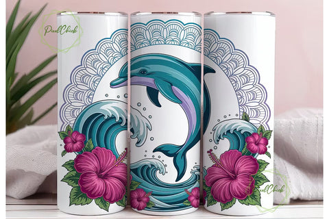 Magical Dolphin Mandala 20oz Tumbler Sublimation PixelChick 