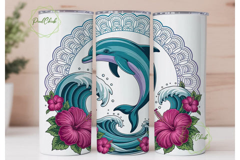 Magical Dolphin Mandala 20oz Tumbler Sublimation PixelChick 