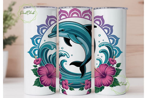 Magical Dolphin Mandala 20oz Tumbler Sublimation PixelChick 