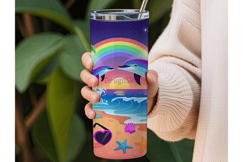 Magical Dolphin Sunset 20oz Tumbler Wrap Sublimation DesignSVG 